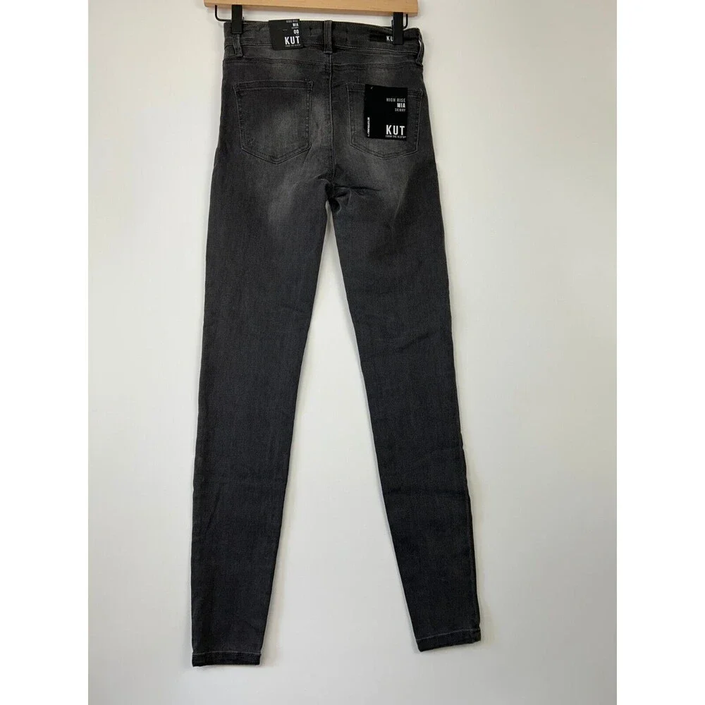 Kut From The Kloth Mia High‎ Rise Skinny Jeans Size 00 NWT Black Embroidered